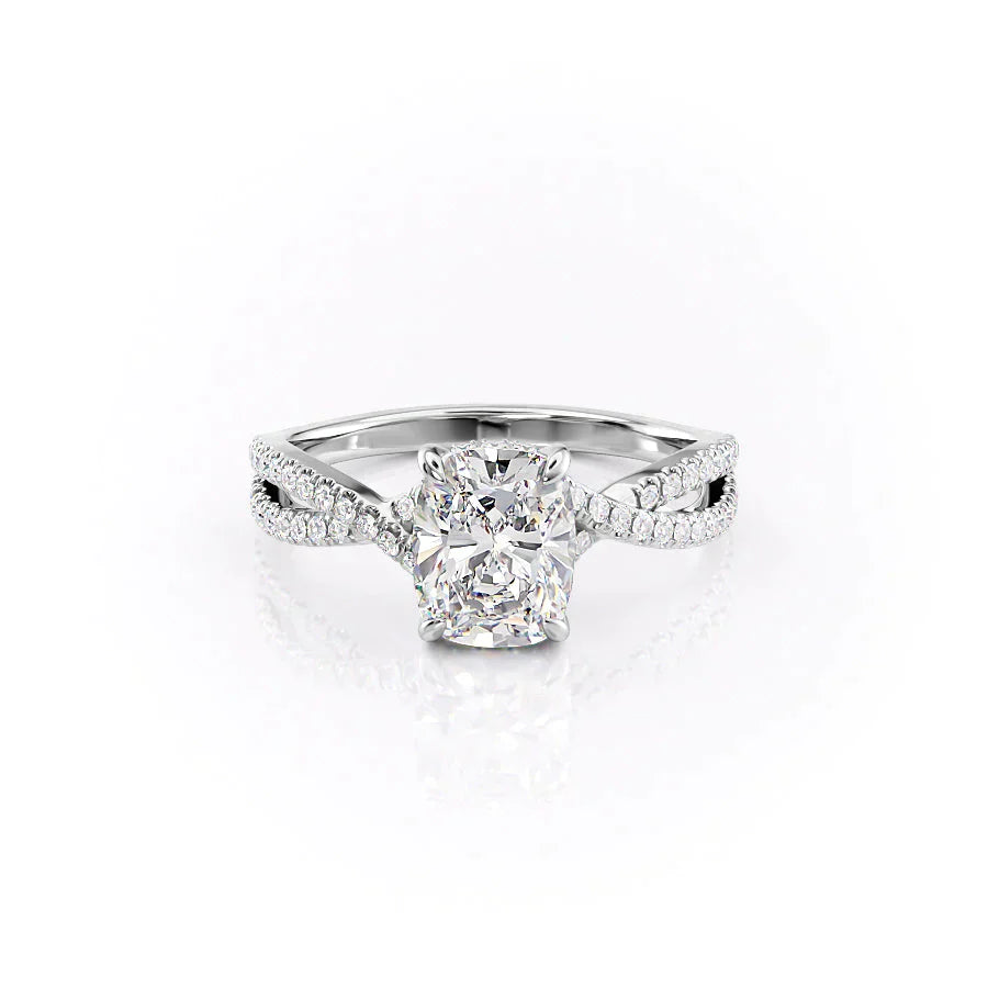 The Angelina Set With A 1 Carat Elongated Cushion Moissanite