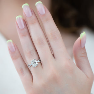 The Angelina Set With A 1 Carat Elongated Cushion Moissanite