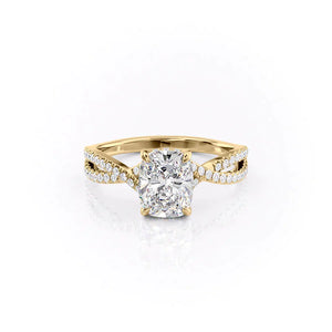 The Angelina Set With A 3 Carat Elongated Cushion Moissanite