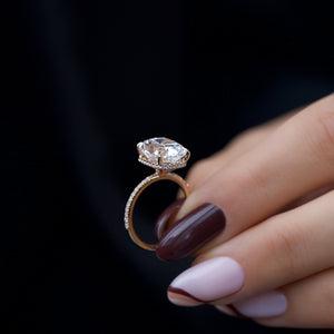 The Alex Set With A 3.5 Carat Elongated Cushion Moissanite