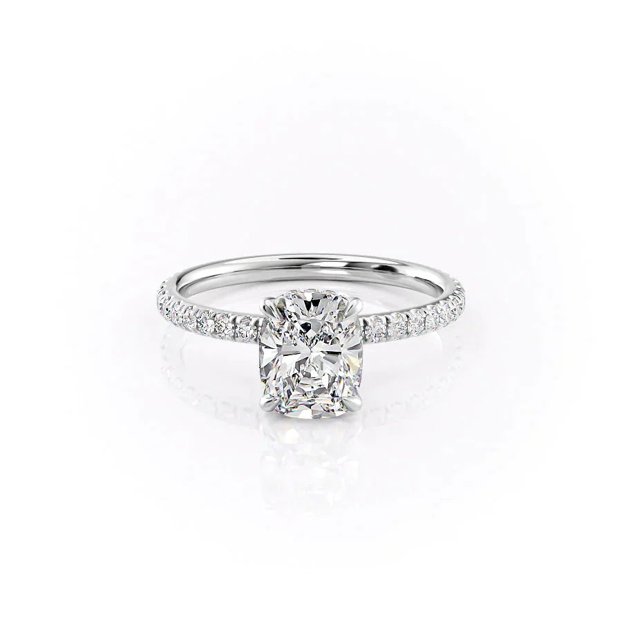 The Pave Alex Set With A 3.5 Carat Elongated Cushion Moissanite