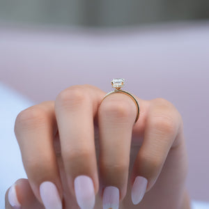 The Alex Set With A 2.5 Carat Elongated Cushion Moissanite