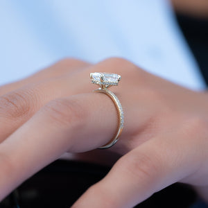 The Alex Set With A 2.5 Carat Elongated Cushion Moissanite