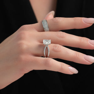 The Zoey Set With A 4 Carat Elongated Cushion Moissanite