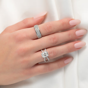 The Zoey Set With A 4 Carat Elongated Cushion Moissanite