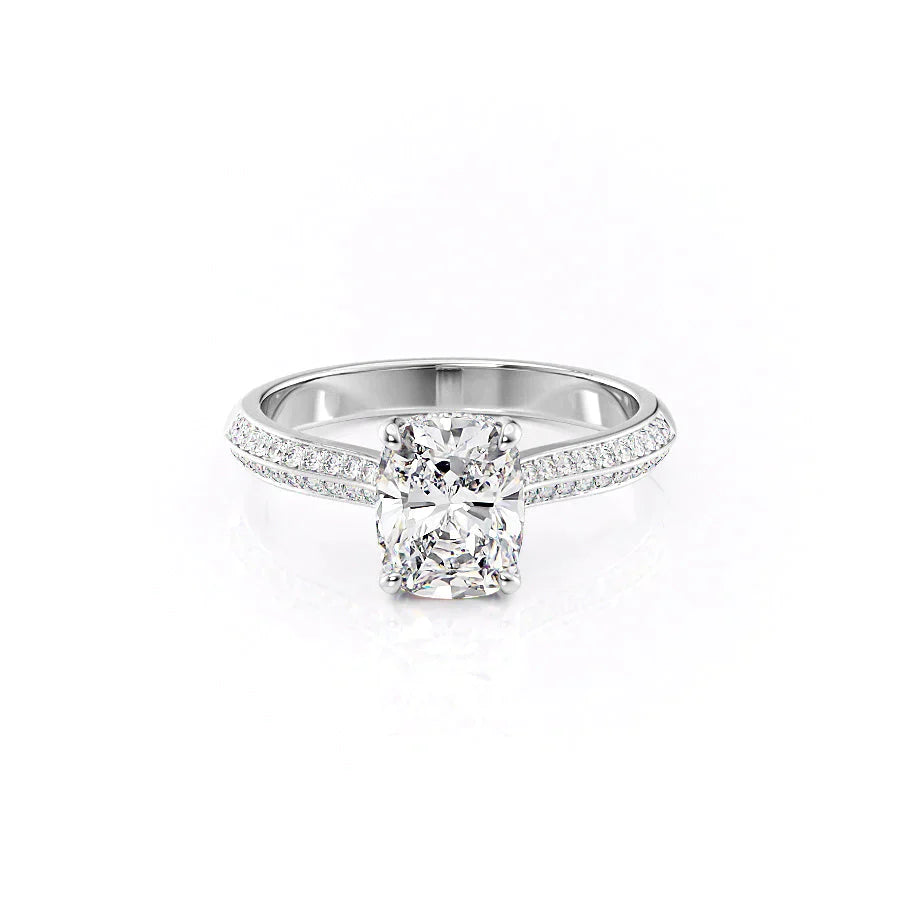 The Kayla Set With A 1.5 Carat Elongated Cushion Lab Diamond