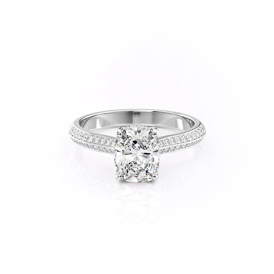 The Kayla Set With A 1 Carat Elongated Cushion Moissanite