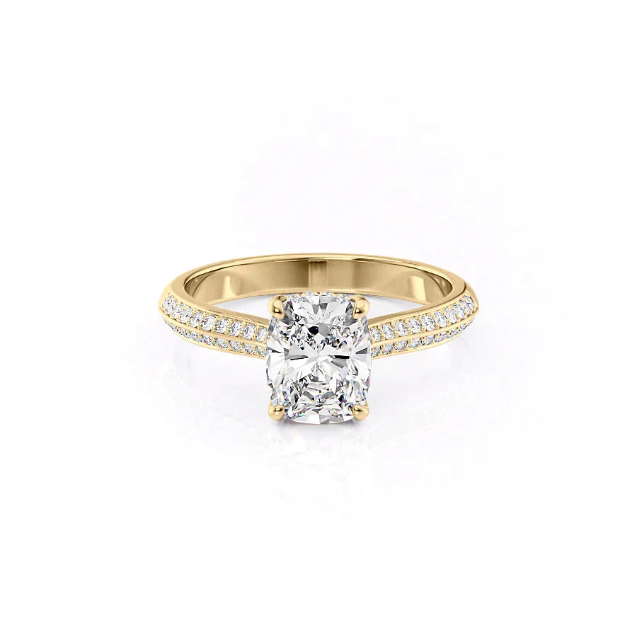The Kayla Set With A 2.5 Carat Elongated Cushion Lab Diamond