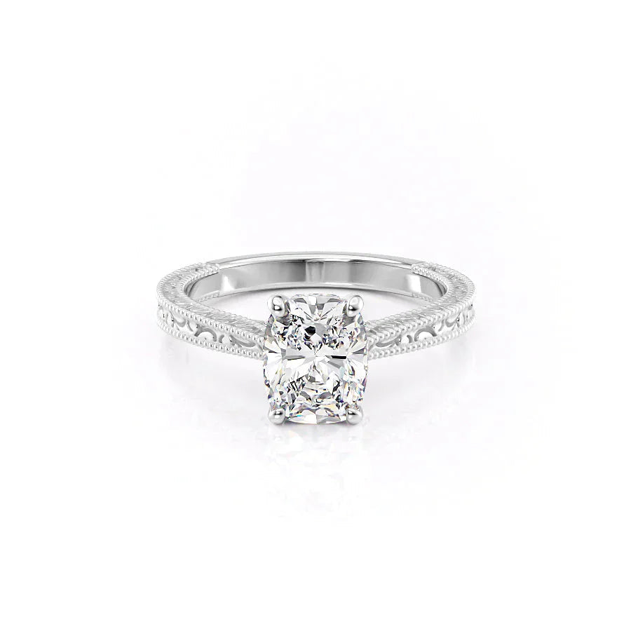 The Elizabeth Set With A 1 Carat Elongated Cushion Moissanite