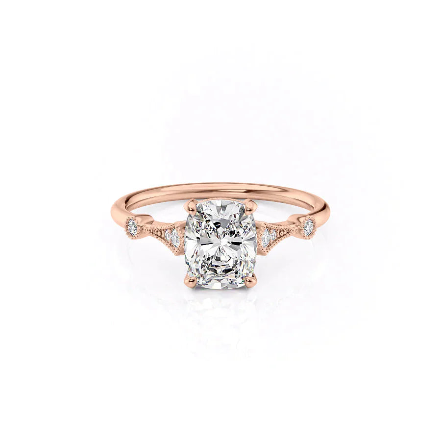 The Amber Set With A 2.5 Carat Elongated Cushion Lab Diamond