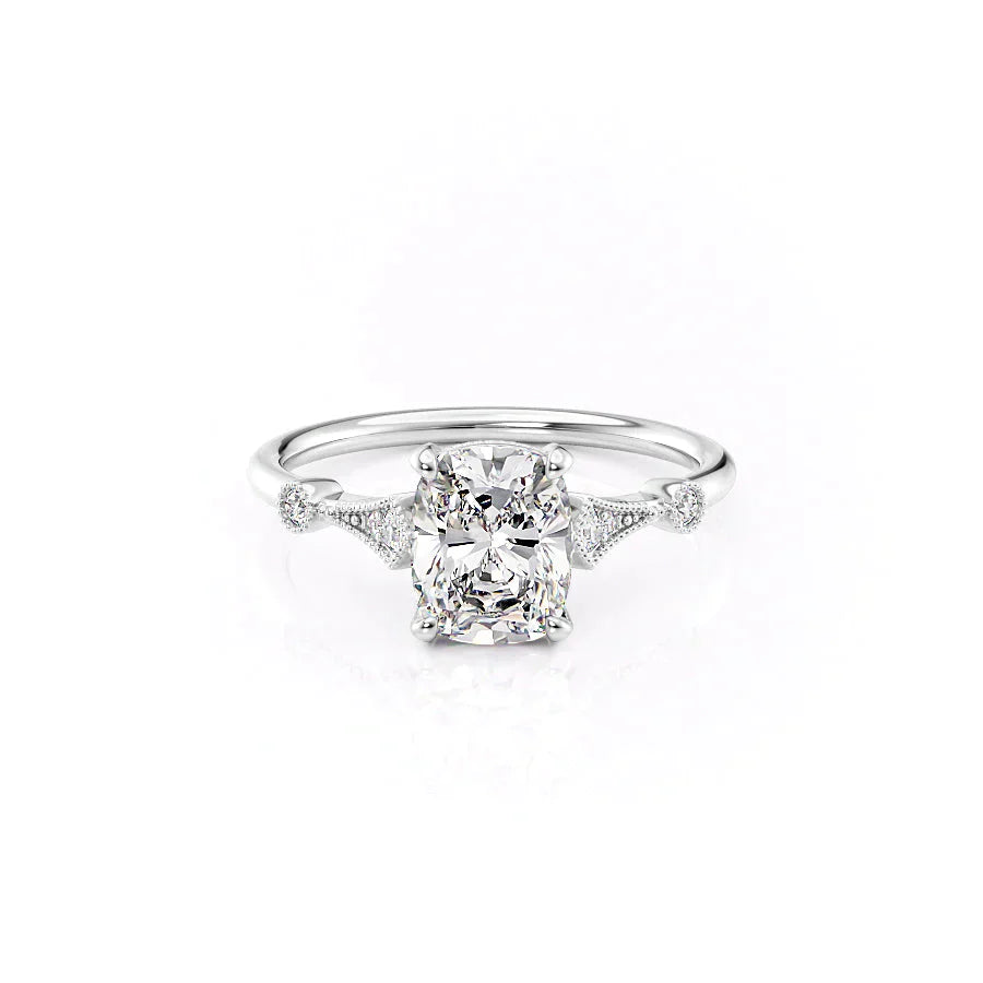 The Amber Set With A 2.5 Carat Elongated Cushion Lab Diamond