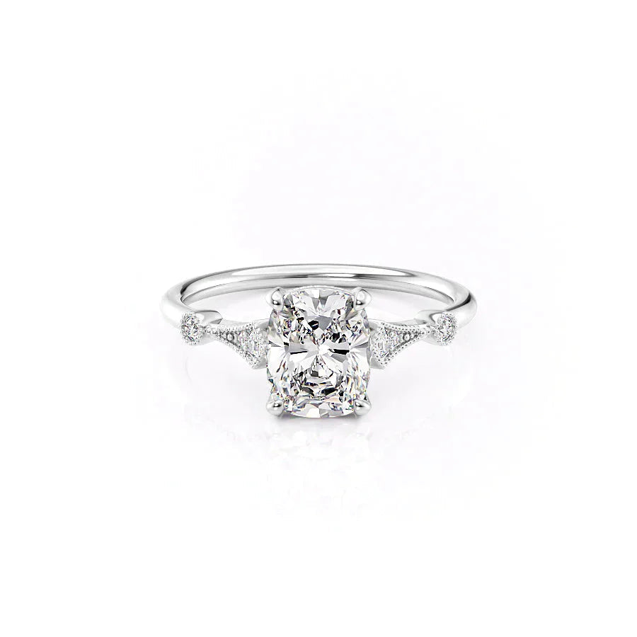 The Amber Set With A 1 Carat Elongated Cushion Moissanite