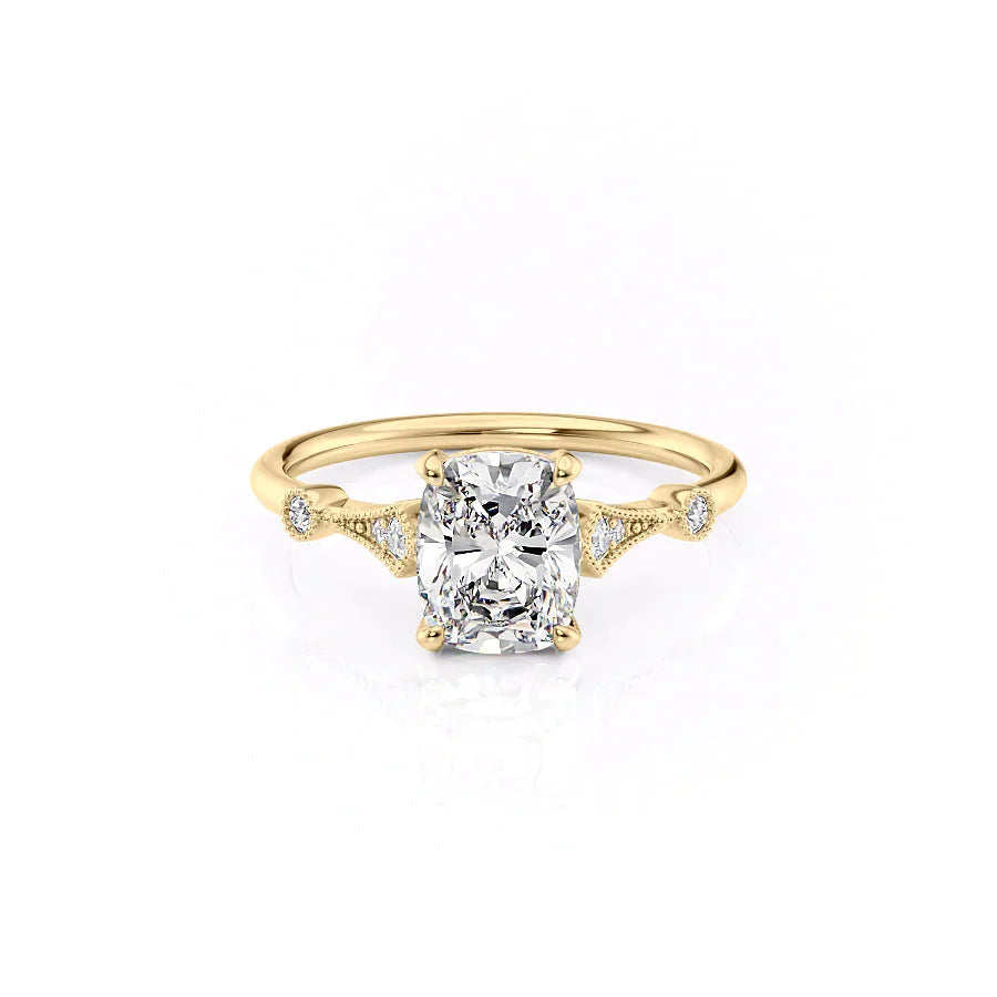 The Amber Set With A 1 Carat Elongated Cushion Moissanite
