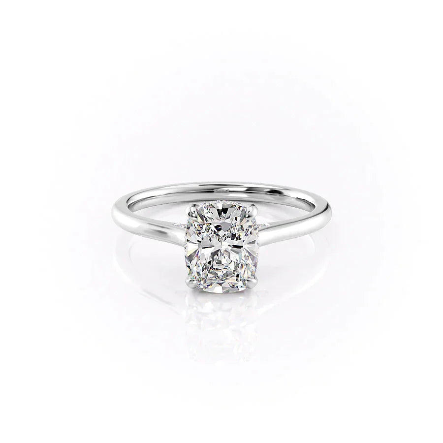 The Natalie Set With A 2.5 Carat Elongated Cushion Moissanite