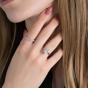 The Natalie Set With A 2 Carat Elongated Cushion Lab Diamond