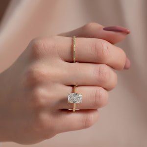 The Natalie Set With A 1 Carat Elongated Cushion Lab Diamond