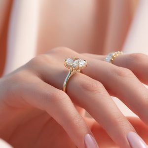 The Natalie Set With A 1 Carat Elongated Cushion Lab Diamond