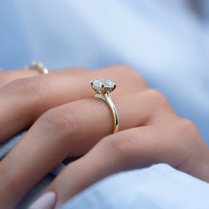 The Natalie Set With A 1 Carat Elongated Cushion Lab Diamond