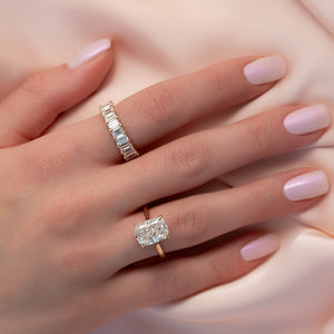 The Natalie Set With A 1 Carat Elongated Cushion Lab Diamond