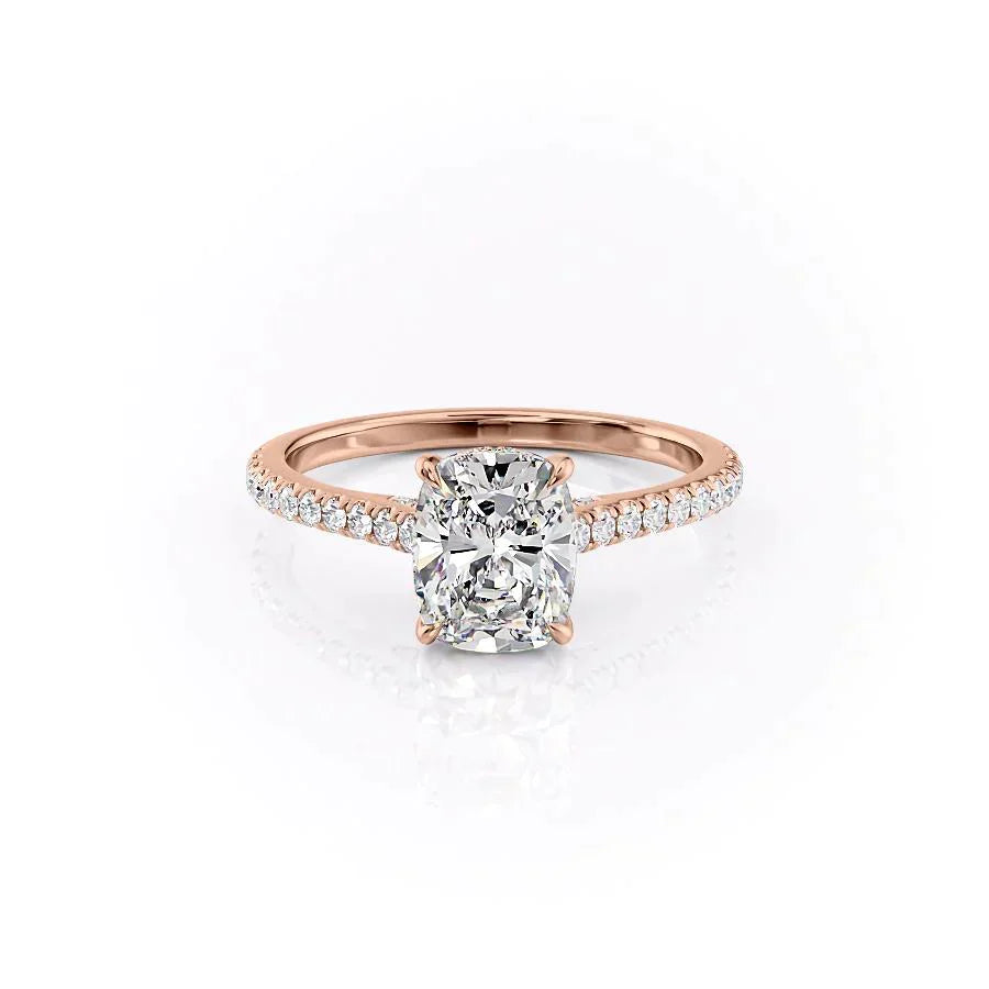 The Pave Natalie Set With A 2.5 Carat Elongated Cushion Lab Diamond