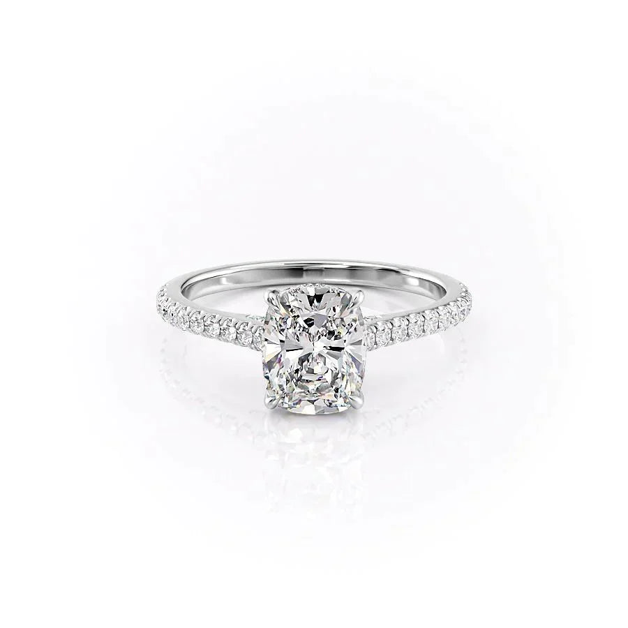 The Pave Natalie Set With A 1.5 Carat Elongated Cushion Moissanite