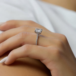 The Natalie Set With A 2.5 Carat Elongated Cushion Moissanite