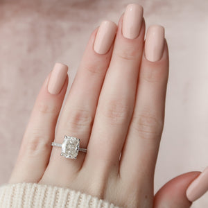 The Natalie Set With A 2.5 Carat Elongated Cushion Moissanite