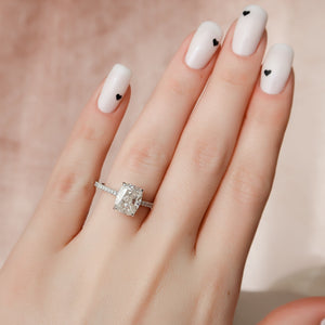 The Natalie Set With A 2.5 Carat Elongated Cushion Moissanite