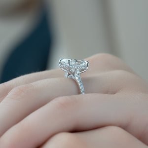 The Natalie Set With A 2.5 Carat Elongated Cushion Moissanite