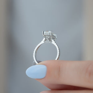 The Natalie Set With A 2.5 Carat Elongated Cushion Moissanite