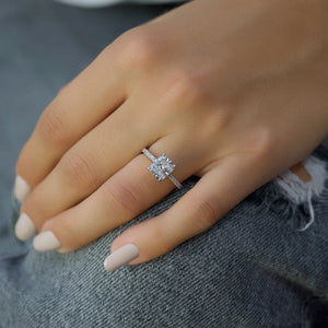 The Natalie Set With A 2.5 Carat Elongated Cushion Moissanite