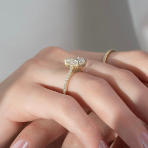The Pave Natalie Set With A 2.5 Carat Elongated Cushion Lab Diamond