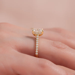 The Pave Natalie Set With A 2.5 Carat Elongated Cushion Lab Diamond