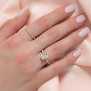 The Pave Natalie Set With A 2.5 Carat Elongated Cushion Lab Diamond