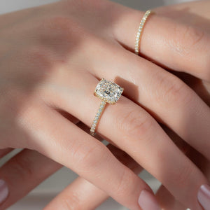The Pave Natalie Set With A 2.5 Carat Elongated Cushion Lab Diamond