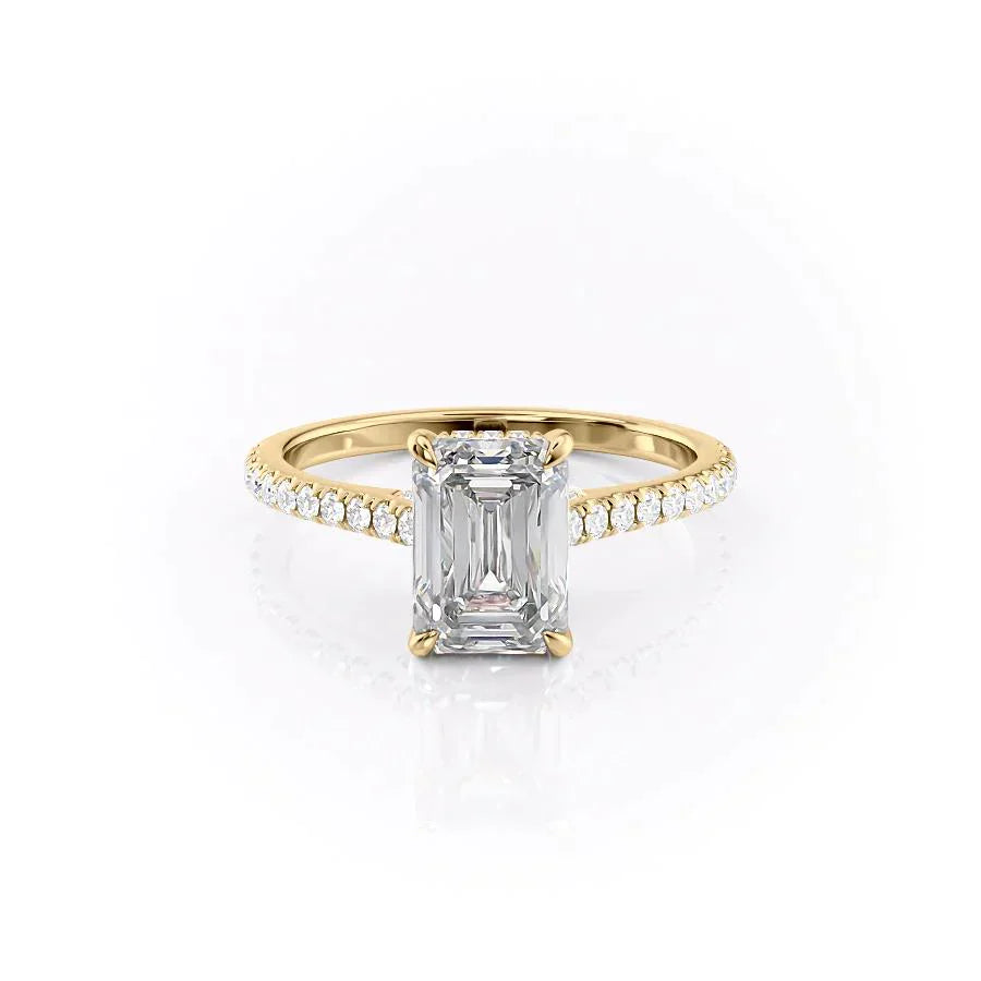 The Pave Natalie Set With A 2.5 Carat Emerald Moissanite