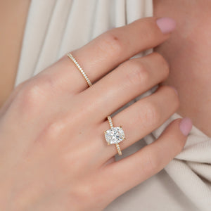 The Low Profile Kamellie Set With A 1.5 Carat Elongated Cushion Moissanite