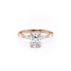 The Lucia Set With A 2 Carat Elongated Cushion Moissanite
