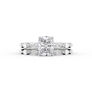 The Lucia Set With A 4 Carat Elongated Cushion Moissanite
