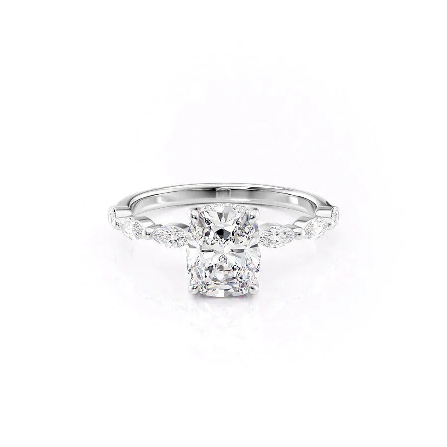The Lucia Set With A 2 Carat Elongated Cushion Moissanite