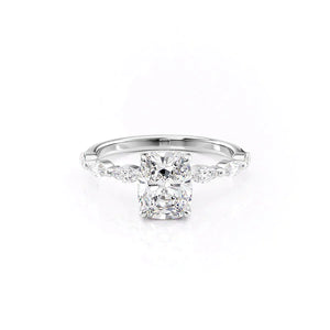 The Lucia Set With A 3 Carat Elongated Cushion Moissanite