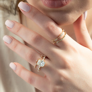 The Lucia Set With A 3.5 Carat Elongated Cushion Moissanite