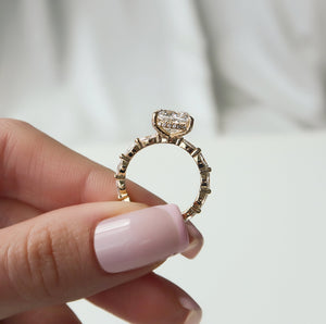 The Lucia Set With A 3.5 Carat Elongated Cushion Moissanite