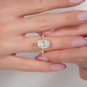 The Lucia Set With A 3.5 Carat Elongated Cushion Moissanite