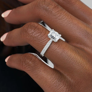 The Catherine Set With A 2.5 Carat Elongated Cushion Lab Diamond