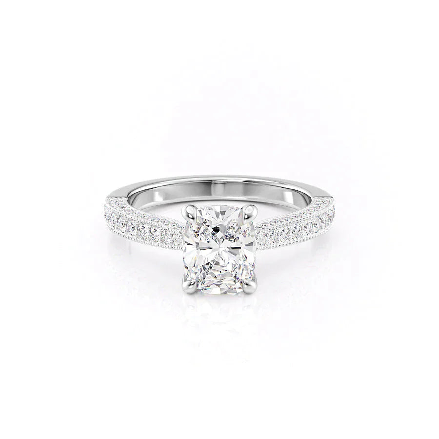 The Catherine Set With A 2.5 Carat Elongated Cushion Lab Diamond