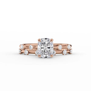 The Serena Set With A 3 Carat Elongated Cushion Moissanite