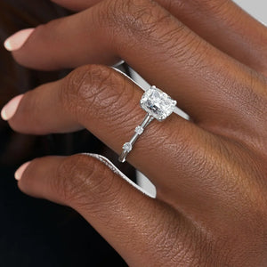 The Serena Set With A 4.5 Carat Elongated Cushion Moissanite