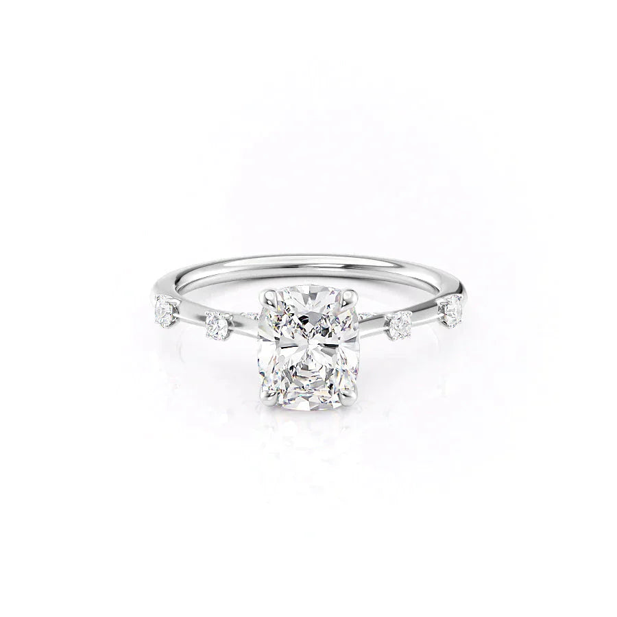 The Serena Set With A 4.5 Carat Elongated Cushion Moissanite