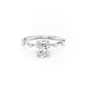 The Serena Set With A 1.5 Carat Elongated Cushion Moissanite